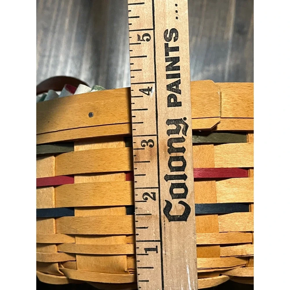 Longaberger Woven Round Basket with Leather Handles and Fruit Pattern Liner